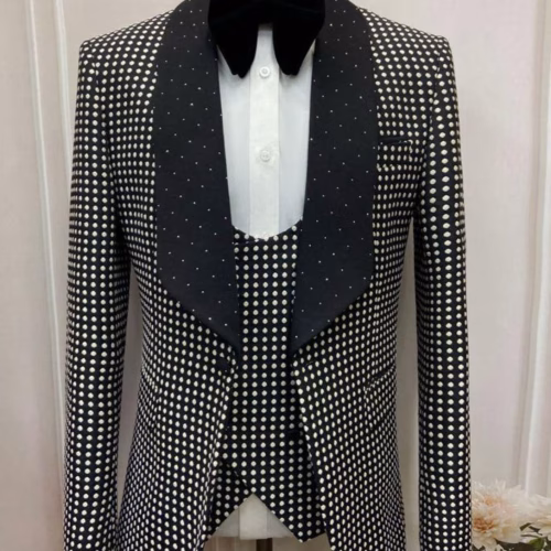 Black and white checkered Tuxedo with Shawl lapel. 3 piece
