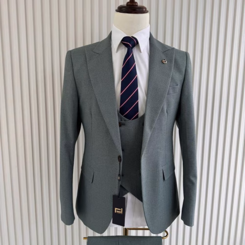 Grey 3 piece suit, peaked lapel