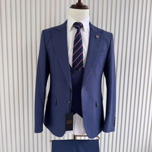 Navy blue peaked lapel 3 piece suit