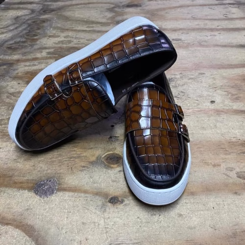 Roberto Raniera crocodile skin brown leather loafers