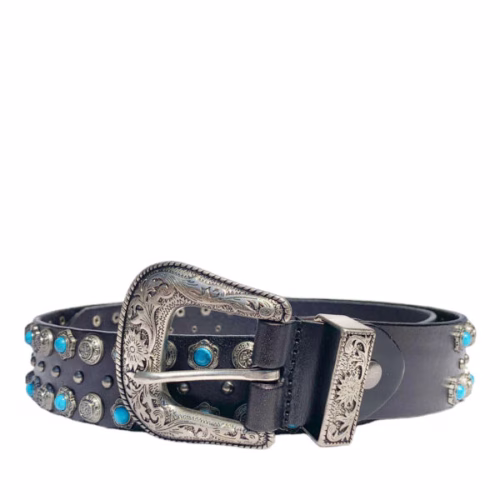 Turquise Concho Black Leather Belt Roberto Raniera