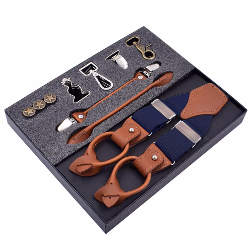 Men's Leather Suspenders Clip Casual Belt Trousers Solid Straight Strap Set