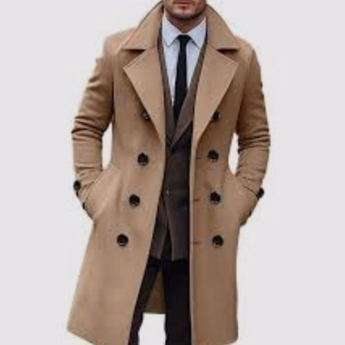 Men's Double-breasted Long Coat - Yellow
